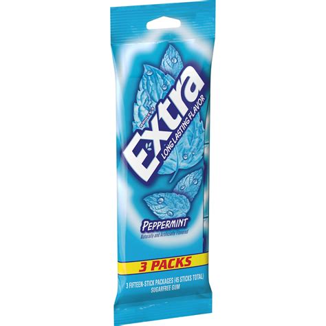 Extra Sugar Free Peppermint Chewing Gum 15 Stick Packs 3 Count