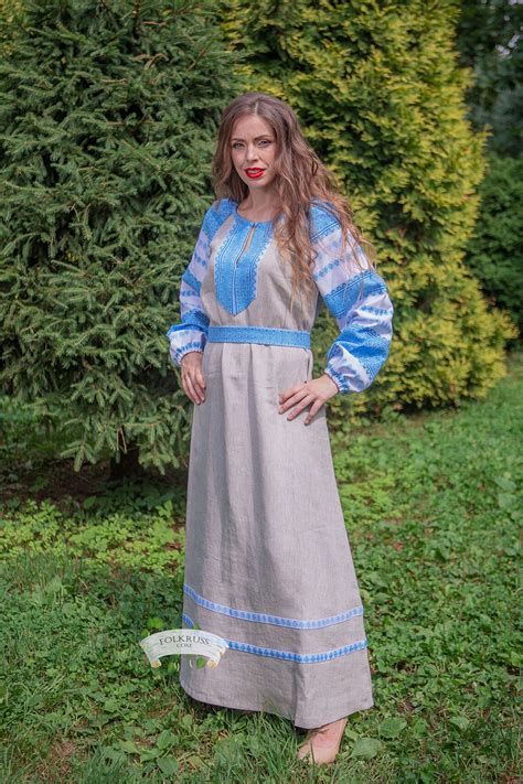 Romantic Traditional Russian Long Sleeve Linen Sarafan Casual Etsy