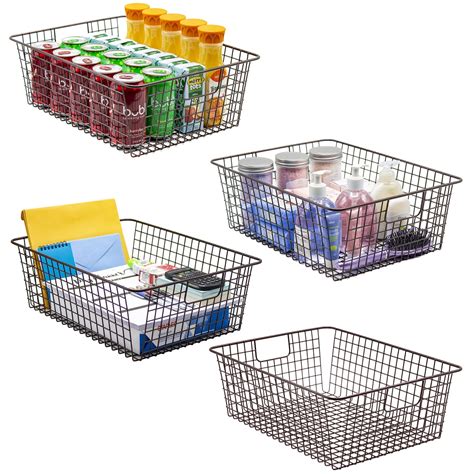 Metal Wire Food Organizer Storage Bin Basket With Handles For Kitchen