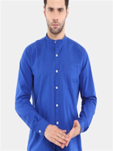 Buy V Mart Men Blue Casual Shirt With Mandarin Collar Shirts For Men