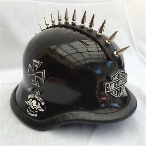Punkstyle Ww2 German Helmet Punk Studs On Leather Connected To Helmet