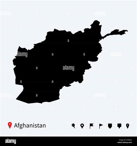 High Detailed Vector Map Of Afghanistan With Navigation Pins Stock