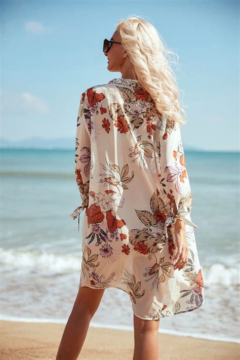 Floral Buttoned Long Sleeve Shirt Beach Dress Walkonbeach