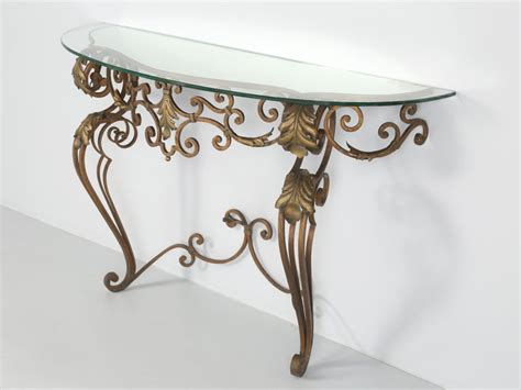 Vintage French Gilded Wrought Iron Console Table C1940s With Glass Top For Sale At 1stdibs