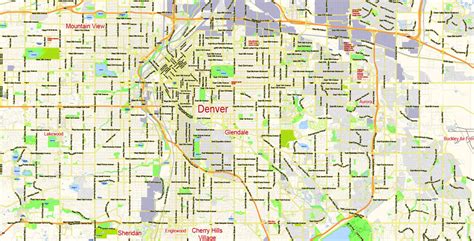Denver Map Pdf Vector City Plan Scale 157789 Editable Street Map