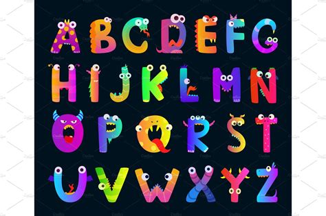 Kids Alphabet With Funny Monster Letters Vector Cute Characters
