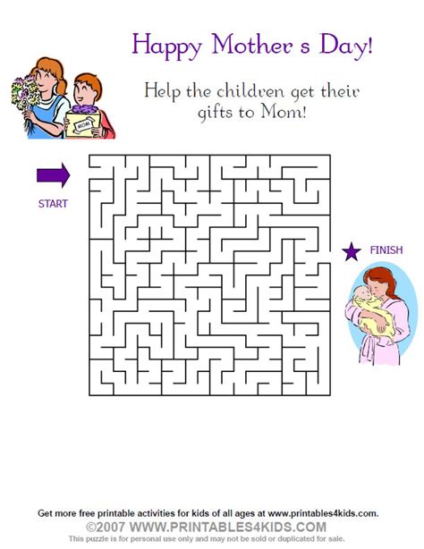 Make a list of all the different kinds of awards you'd like to give mom and ask her to give an impromptu, spontaneous. Printable Mothers Day Maze : Printables for Kids - free ...