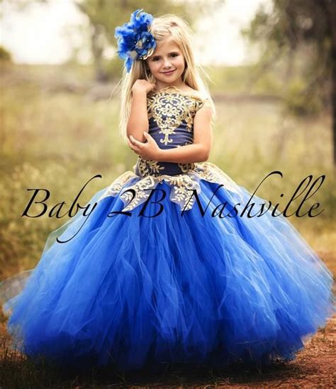 Royal Blue Dress Gold Dress Flower Girl Dress Princess Dress Etsy