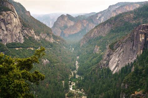 Aerial View Of Merced River Flowing From Yosemite Valley Stock Photo