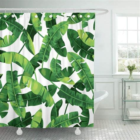 Artjia Green Leaf Tropical Pattern With Banana Leaves White Floral