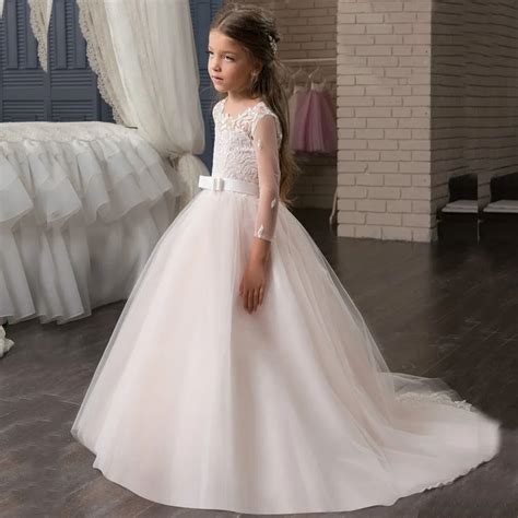 Oem Aibaba Wholesale Long Sleeve Kids Wedding Gown Dress Formal Flower