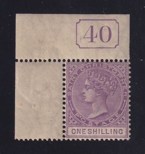 St Christopher Sc 16 1887 1sh Violet Queen Victoria Plate Number