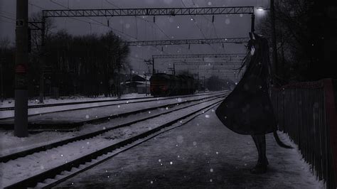 Hd Wallpaper Anime Girls Railway Train Snow Dark Urban