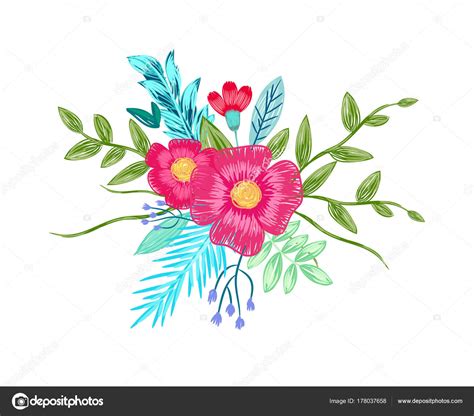 Ramo de flores Dibujo por lápices de color Vector Stock Vector by