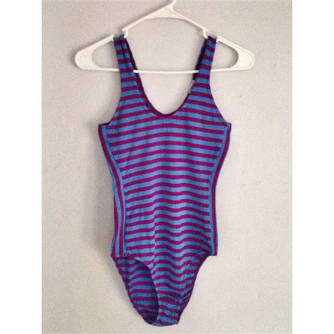 80s Stripe Swimsuit Purple One Piece Striped By Thecosmiccircle 1980s