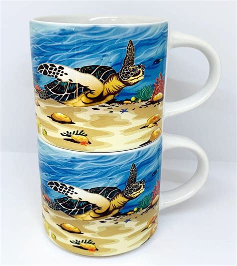 Majestic Sea Turtle Stackable Coffee Mug 15 Oz Set Of 2 Mugs