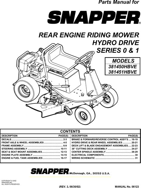 Snapper 381450hbve Users Manual Parts For