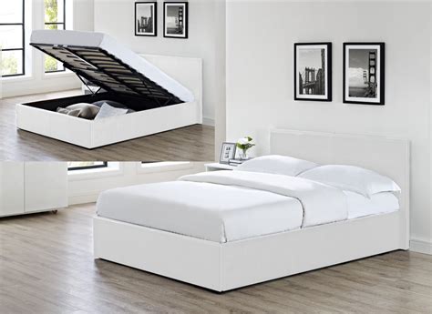 For a chic, urbane bedroom, introduce the meridian furniture inc soho white bonded leather platform bed into the design mix. 3ft 4ft 4ft6 5ft Faux Leather Ottoman Storage Bed + Opt 6 ...