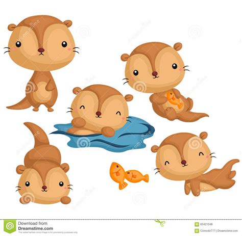 Cute Otter Vector Set Stock Illustration Illustration Of Swim 60421048