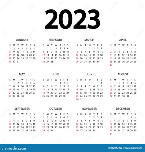 Calendario 2023 Año Ilustración Vectorial La Semana Empieza El Domingo
