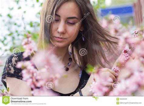 Portrait Of Young Beautiful Girl In Flowers Stock Photo Image Of