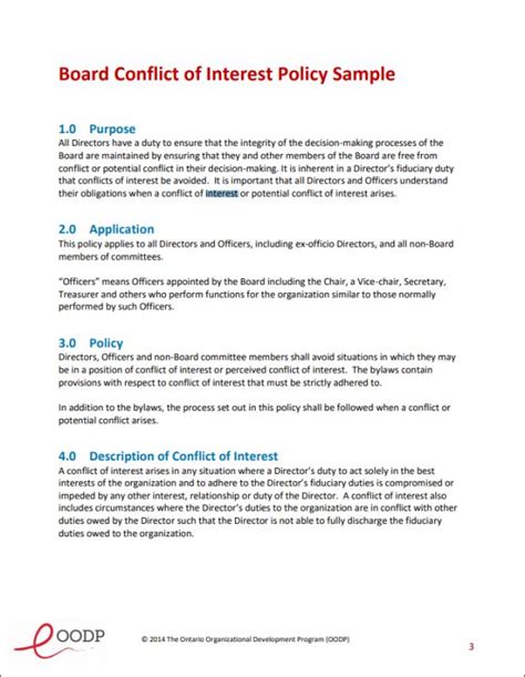 Conflict Of Interest Policy Template 11 Sample Examples For Use