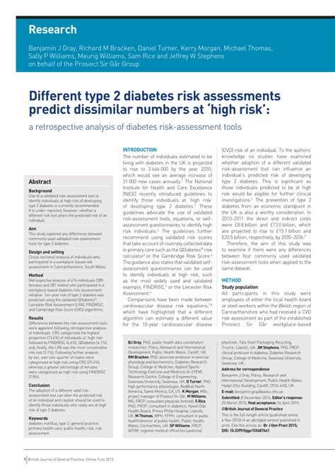 Pdf Different Type 2 Diabetes Risk Assessments Predict Dissimilar