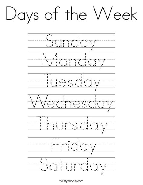 days   week worksheets tracing  writing preschool writing
