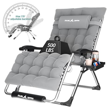Techmilly 33 Xxl Zero Gravity Chair Oversized Patio Lounge Chair With Cushion Gray 500lbs