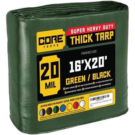 Core Tarps Extreme Heavy Duty 20 Mil Tarp Greenblack 16′ X 20
