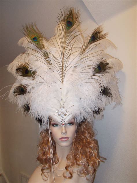 Rhinestone Mardi Gras Rio Carnival Peacock Feather Burlesque Samba