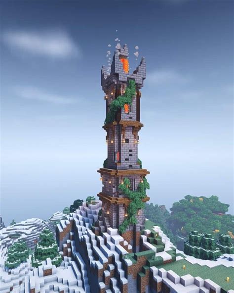 Lava Tower To Heat My Snowy Mountain Base Minecraftbuilds Minecraft