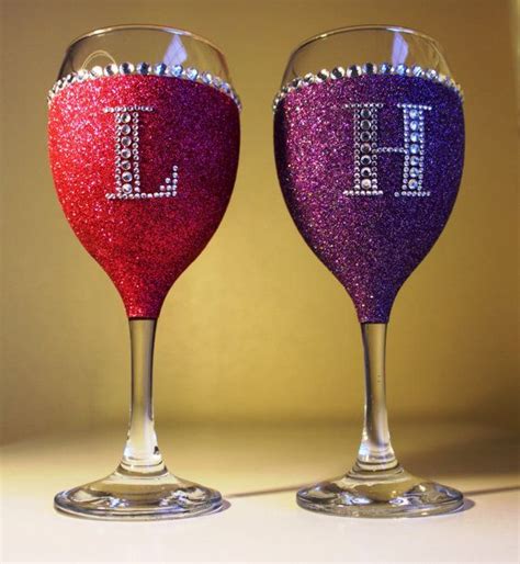 glitter wine glasses set of 2 personalised by glitterandchic14 diy wine glasses glitter wine