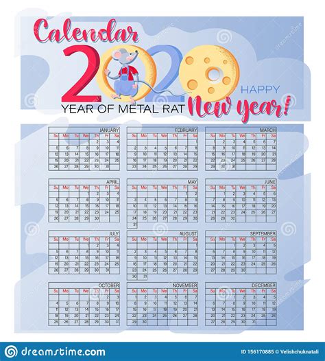 Monthly Creative Calendar 2020 Funny Rat And Cheese Happy New Year