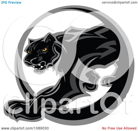 Clipart Black Panther Mascot Walking Through A Circle Royalty Free