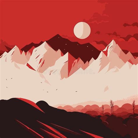 Mountain Background Vector Minimal Landscape Art With Red Color Stock