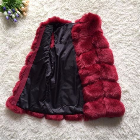 Womens Coat Faux Fox Fur Middle Long For Winter Autumn Long Waistcoat