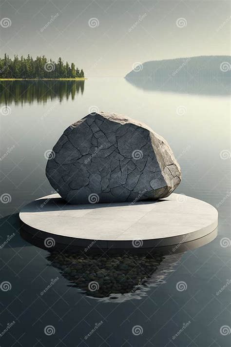 Round Smooth Stone Skipping Across The Surface Of A Lake Podium Empty