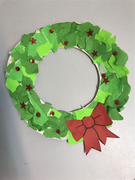 Paper Plate Wreath Torn Paper Christmas Craft Kids Kindergarten