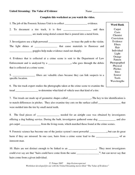 This exercise will provide students lots of vocabulary related to crime. 14 Best Images of High School Science Worksheets Printable - Forensic Science Worksheet Answers ...