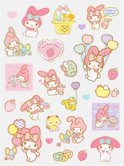 60pcs Kawaii My Melody Sanrioed Anime Stickers Aesthetic Decals Cartoon