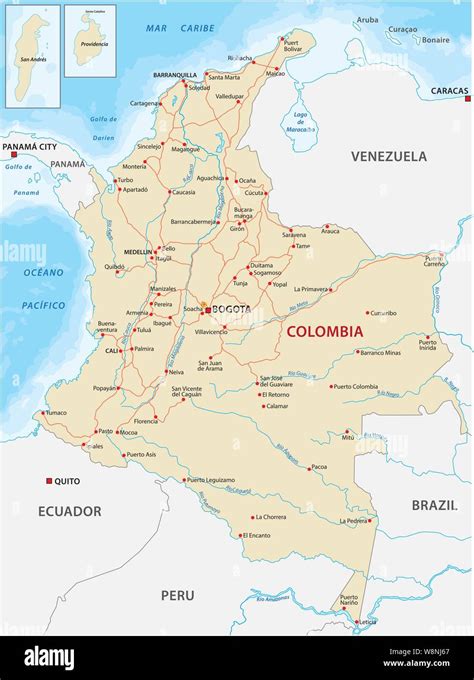 Mapa Con Las Principales Carreteras Y Ríos De Colombia Imagen Vector De
