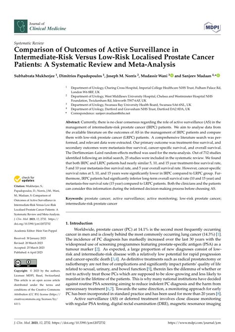 Pdf Comparison Of Outcomes Of Active Surveillance In Intermediate Risk Versus Low Risk