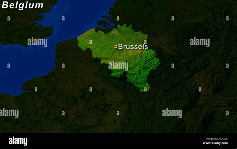 Highlighted Satellite Image Of Belgium With Brussels Shown Stock Photo
