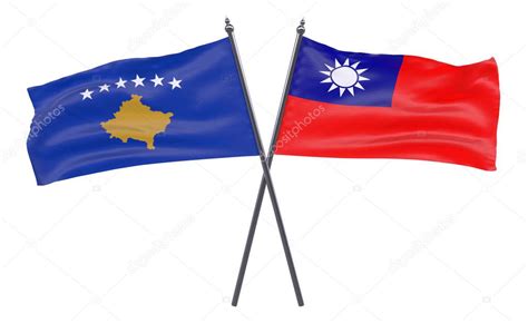 Kosovo Y Taiwán Dos Banderas Cruzadas Aisladas Sobre Fondo Blanco