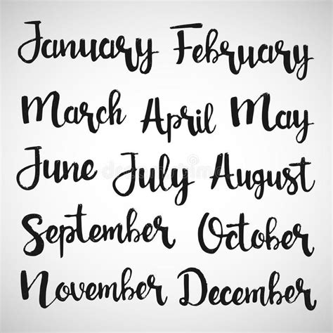 Months Of The Year Handwritten Lettering Set Stock Illustration