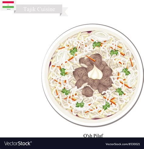 Osh Pilaf Or Tajik Rice With Meat And Vegetables Vector Image