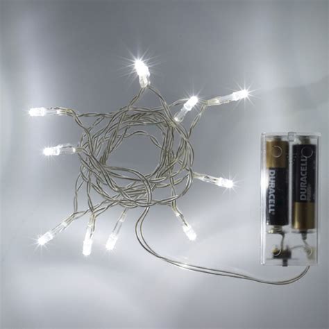 10 Led White Battery Operated Fairy Lights On Clear Cable Battery