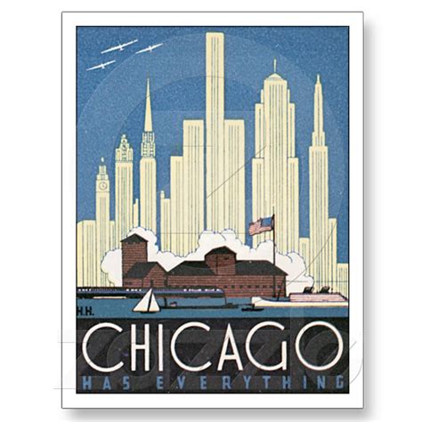 Vintage Chicago Illinois Iltravel Poster Art Chicago Poster Travel