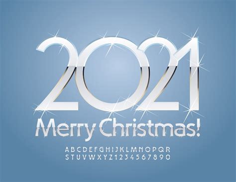 Tarjeta De Felicitación ¡feliz Navidad 2021 Fuente Moderna Plateada